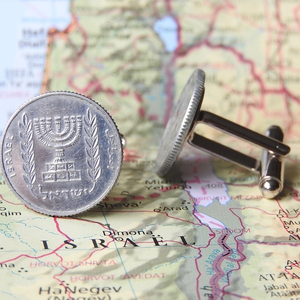Israel coin cufflinks - 5 different designs 0 made of genuine coins - Israel wedding - personalized wedding gift - menorah