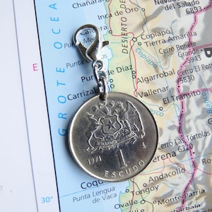 Chile coin charm 2 different designs made of original coins from Chile travel charm wanderlust gift image 1