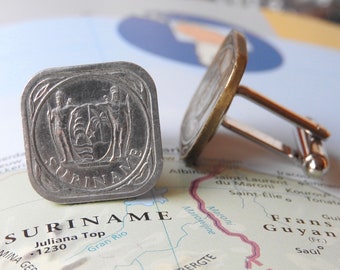 Suriname coin cufflinks - 5 different designs - made of original coins - wanderlust - wedding present