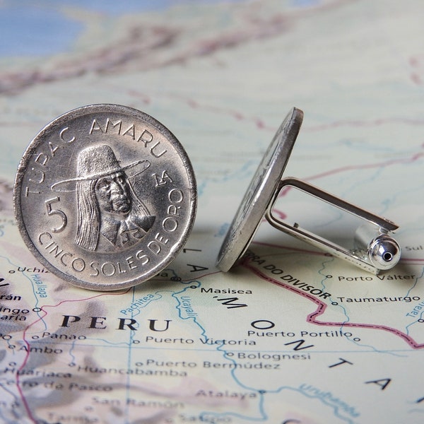 Peru coin cufflinks - 3 different designs - made of original coins from Peru - wanderlust - travel gift - Peru wedding