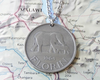 Malawi coin necklace/keychain - 8 different designs - made of genuine coins from Malawi - elephant - Africa - rooster - corn - heron