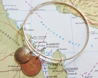 Bahrain coin bangle bracelet - made of genuine coins - Bahrain bracelet - palm tree - Bahrain wedding gift