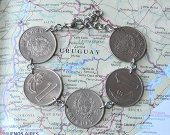 Uruguay coin bracelet - 3 different designs - made of genuine coins - Uruguay bracelet - Ceibo - Artigas - national emblem - national flower