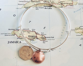 Jamaica coin bangle bracelet - made of genuine coins - Jamaica bracelet - travel bracelet - personalized bracelet - personalized bracelet