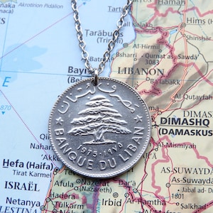 Libanon-Münzkette/Schlüsselanhänger - 2 verschiedene Designs - aus echten Münzen - Zedernbaum - personalisierte Halskette