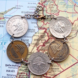 Lebanon coin bracelet - made of genuine coins - cedar tree - coin bracelet - travel bracelet