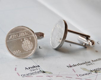 Aruba coin cufflinks - 3 different designs - genuine coins - wedding cufflinks - best man gift - Netherlands Antilles - Aruba wedding