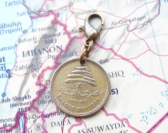 Lebanon coin charm - made of genuine coin - Lebanon gift - travel charm - wanderlust gift - travel charm bracelet - cedar tree