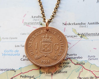 Netherlands Antilles coin necklace/keychain - 9 different designs - Curacao - Aruba - Bonaire - St. Eustatious - Saba - Sint Maarten -Dutch