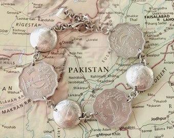 Pakistan coin bracelet - made of genuine coins - crescent - coin bracelet - Pakistan reminder - personalized bracelet - monument