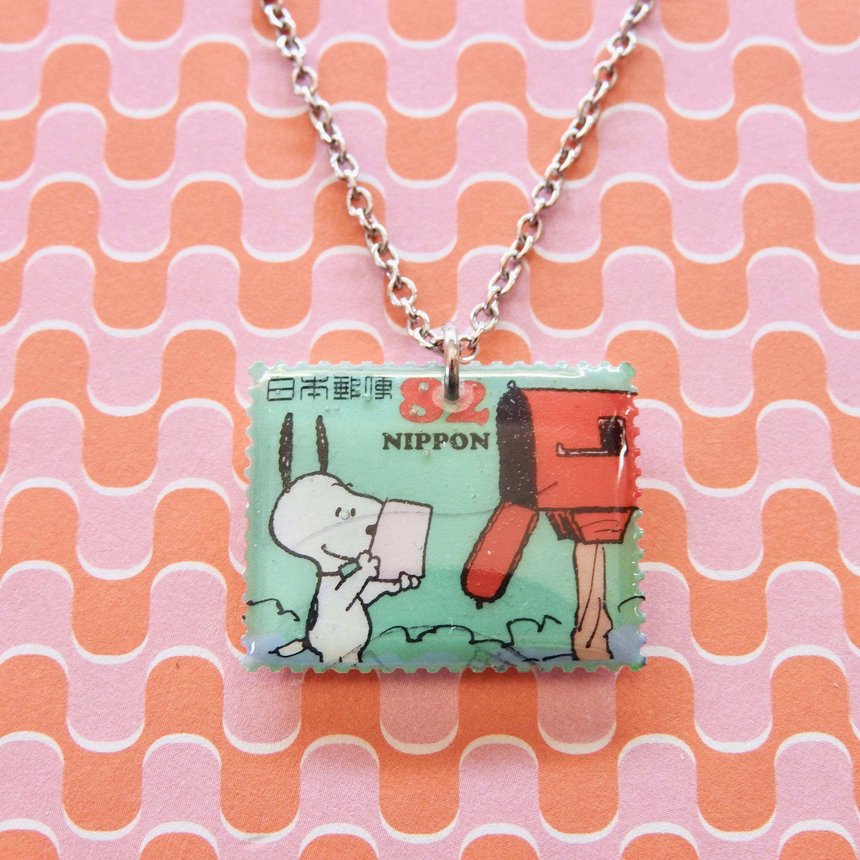 Snoopy and Woodstock | Japan Postal Stamp Necklace | Charles M