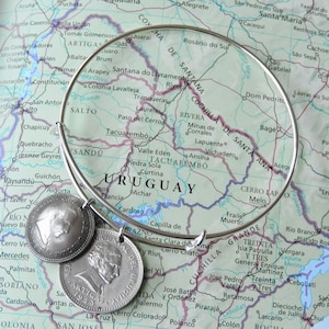 Uruguay coin bangle bracelet - made of genuine coins - Uruguay bracelet - general Artigas - travel bracelet