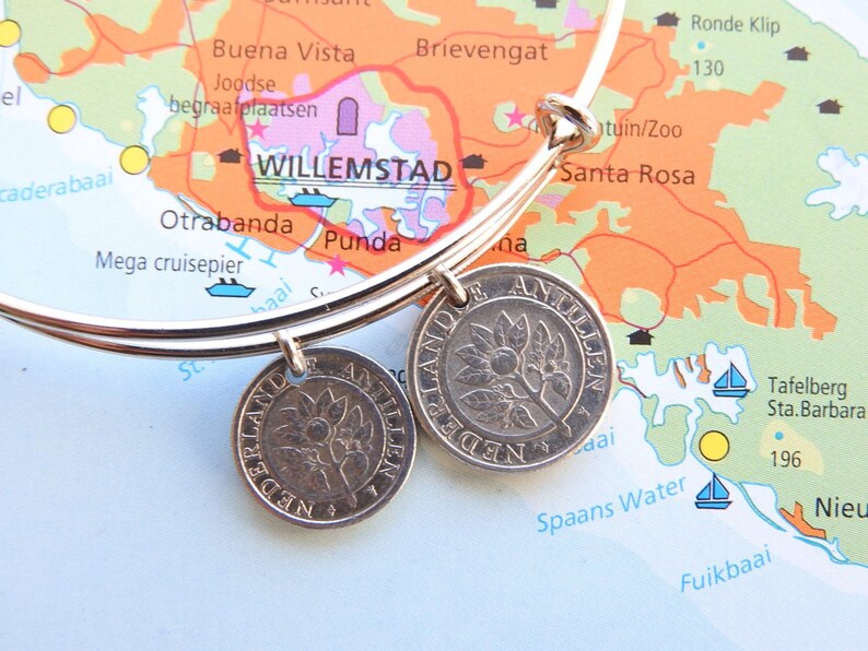 Lesser Antilles 3 different designs Bonaire Curacao coin bangle bracelet Netherlands Antilles made of original coins