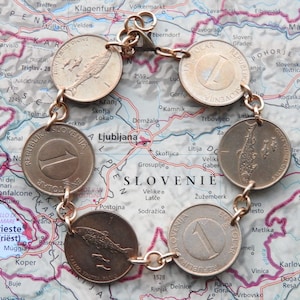 Bracelet en pièces de monnaie slovènes - fabriqué à partir de pièces originales - poisson - Tolar - bracelet en pièces de monnaie - bracelet de voyage