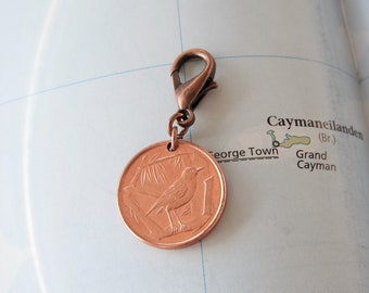 Cayman Island coin charm - made of a genuine coin - bird coin - bird charm - Grand Caiman Thrush - extinct bird - Cayman Islands wedding