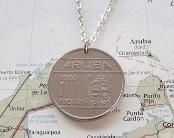 Aruba coin necklace/keychain in 4 different designs|Dutch Antilles souvenir|Island jewelry|Birth year gift