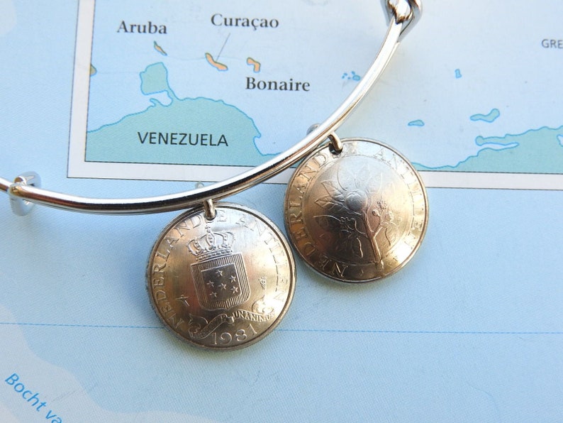 Lesser Antilles 3 different designs Bonaire Curacao coin bangle bracelet Netherlands Antilles made of original coins