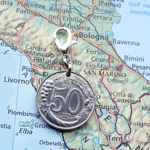 Italien Original-Münzanhänger – 2 verschiedene Designs – aus echten Münzen – Traube – Olive