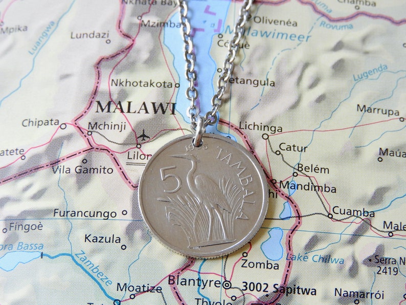 Malawi coin necklace/keychain 8 different designs made of genuine coins from Malawi elephant Africa rooster corn heron Coin necklace 3