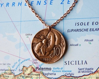 Italy honeybee on flower vintage coin necklace 1919-1920-1921-1922-1923-1924-1925-1926-1927-1928-1929-1930-1931-1932-1933-1934-1935-1936