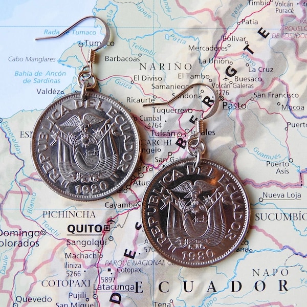 Ecuador coin earrings - 2 different designs - made of genuine coins from Ecuador - coin earrings - upcycling