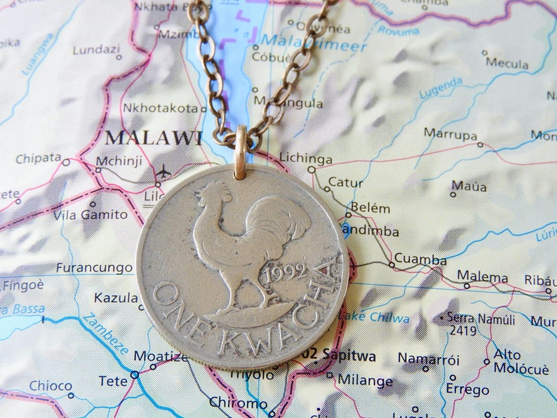 Malawi coin necklace/keychain 8 different designs made of genuine coins from Malawi elephant Africa rooster corn heron Coin necklace 2