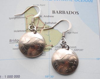 Boucles d'oreilles en pièces de monnaie de la Barbade - 2 modèles différents - faites de pièces de monnaie authentiques - île - mouette - moulin à vent - boucles d'oreilles personnalisées