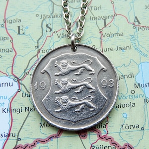 Estonia coin necklace/keychain - 3 different designs - made of genuine coins - wanderlust - globetrotter - lion necklace