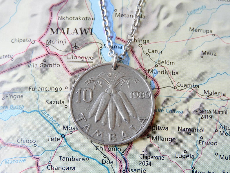 Malawi coin necklace/keychain 8 different designs made of genuine coins from Malawi elephant Africa rooster corn heron Coin necklace 5