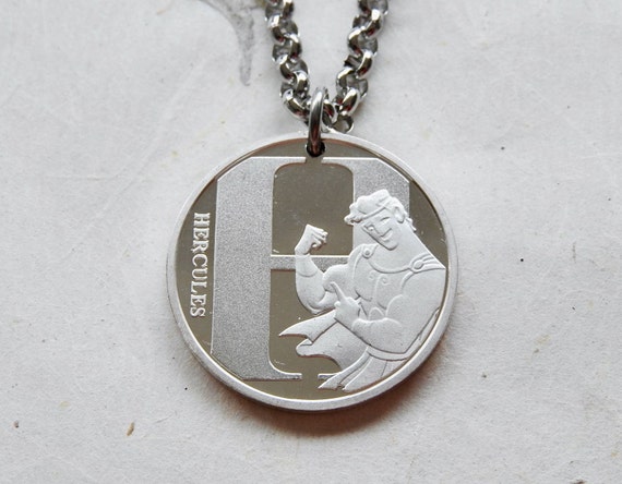 H is for Hercules Disney Silver Alphabet Coin Necklace keychain