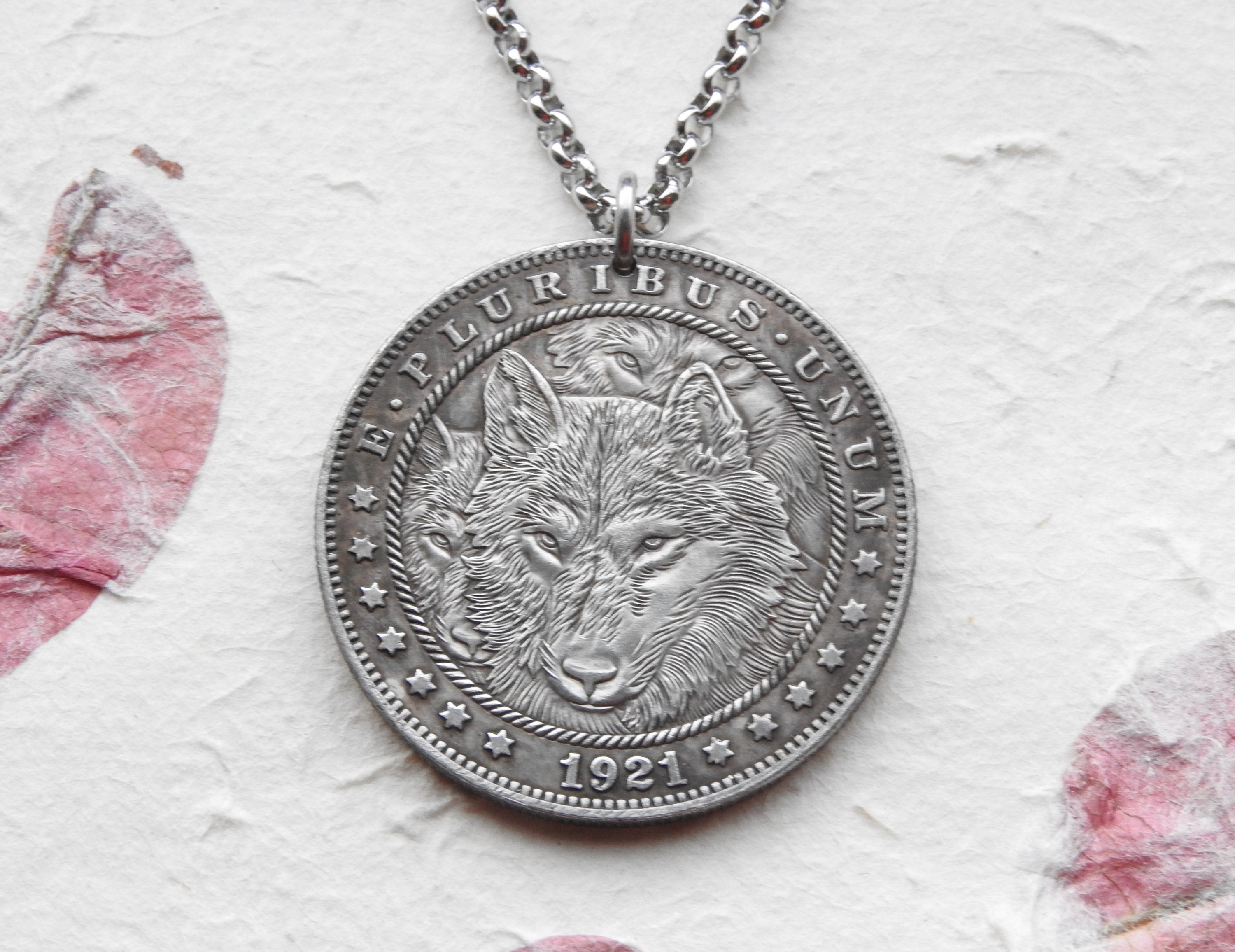 Wolf coin necklace deals