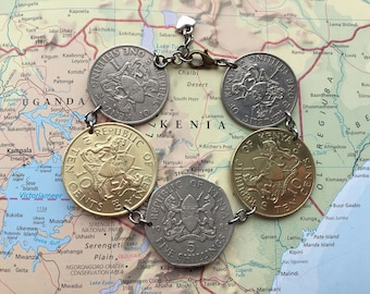 Kenya coin bracelet - made of genuine coins from Africa - travel gift - wanderlust - Kenya jewelry - Africa bracelet