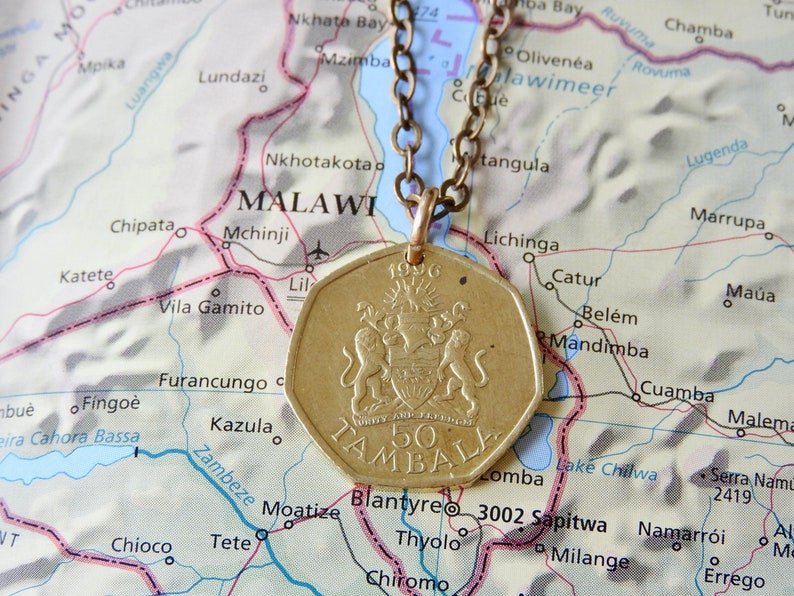 Malawi coin necklace/keychain 8 different designs made of genuine coins from Malawi elephant Africa rooster corn heron Coin necklace 6