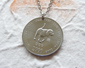 Chinese zodiac year of the Dog Somalia coin token necklace/keychain 1910|1922|1934|1946|1958|1970|1982|1994|2006|2018|2030|2042 Zodiac