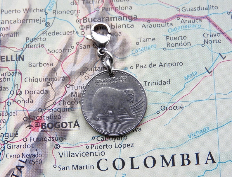 2 different designs bear charm wedding charm Bogota made of genuine coins Colombia coin charm personalized charm