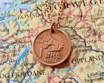 Norway squirrel coin birth year necklace/Keychain - 1959/1960/1961/1962/1963/1964/1965/1966/1967/1969/1970/1971/1972 50th/60th/65th birthday