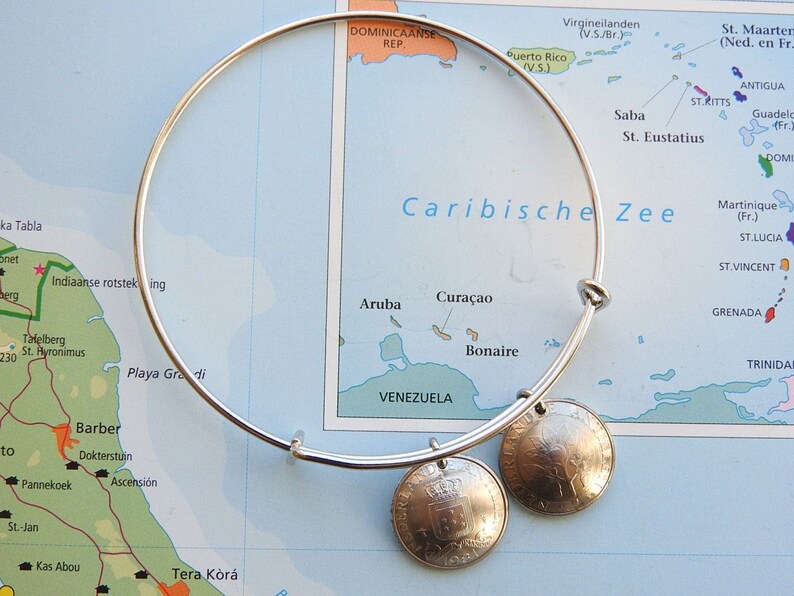 Lesser Antilles 3 different designs Bonaire Curacao coin bangle bracelet Netherlands Antilles made of original coins