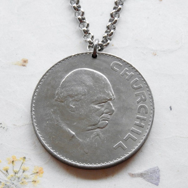 Winston Churchill coin token necklace/keychain - Churchill necklace - Queen Elizabeth II necklace - 1965 - Churchill gift