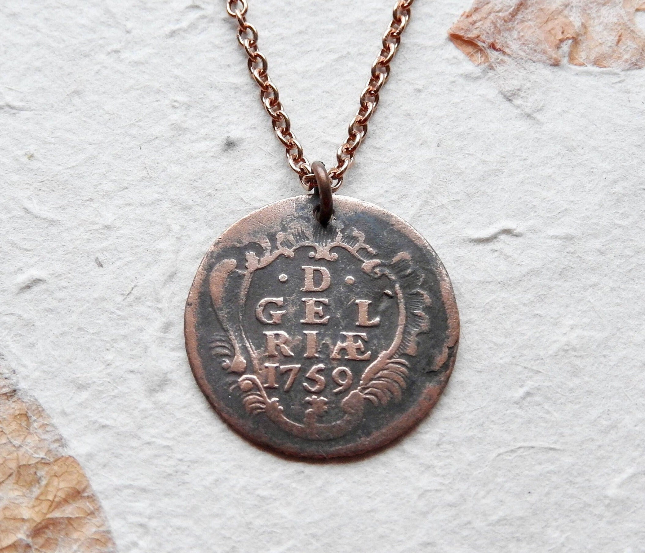 Antike Gelderland 'Duit' (Penny) Niederlande Münzkette - 4 verschiedene Designs - Niederländische Ostindien-Kompanie - VOC Halskette - antike Halskette