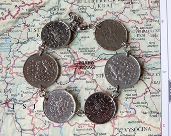 Czech Republic coin bracelet - made of original coins - travel gift - wanderlust - Prague - lion bracelet