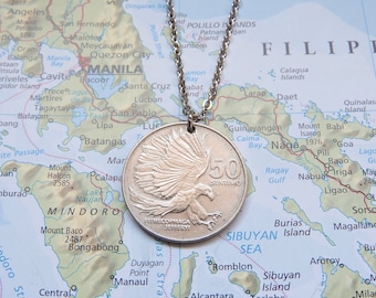 Philippines coin necklace/keychain - 5 different designs - made of genuine coins - customized Philippines necklace - Manilla gift