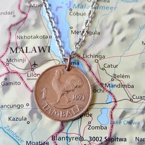 Malawi coin necklace/keychain 8 different designs made of genuine coins from Malawi elephant Africa rooster corn heron Coin necklace 4