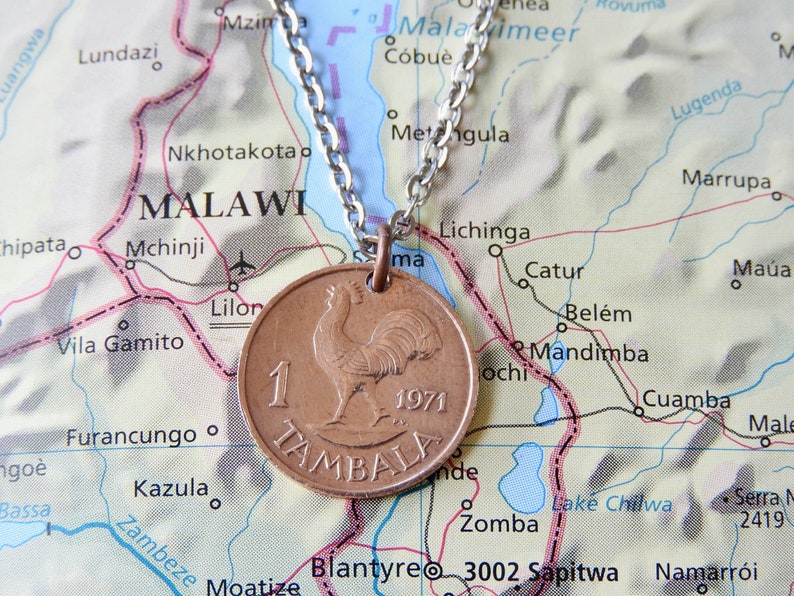 Malawi coin necklace/keychain 8 different designs made of genuine coins from Malawi elephant Africa rooster corn heron Coin necklace 4
