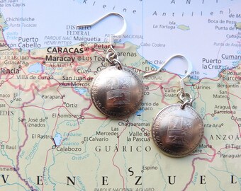 Venezuela coin earrings - 2 different designs - made of original coins - south America - travel gift - wanderlust