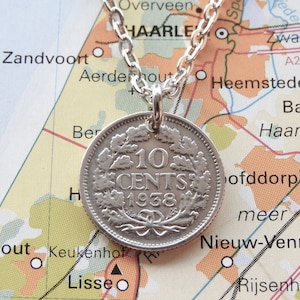 Netherlands antique vintage silver 10 cent dime coin necklace 1901/1903/1904/1905/1906/1910/1911/1912/1913/1914/1915/1916/1917/1918/1919