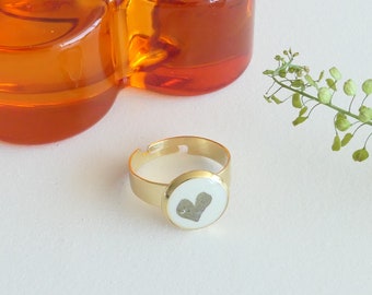 Oxalis clover heart leaf ring with white back ground, adjustable|leaf ring|Real leaf ring |pressed leaf ring|Dried leaf ring| botanical ring
