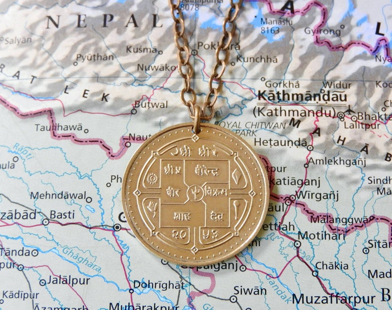 Nepal coin necklace/keychain 7 different designs made of original coins from Nepal Himalaya mountains Mount Everest Coin necklace 6