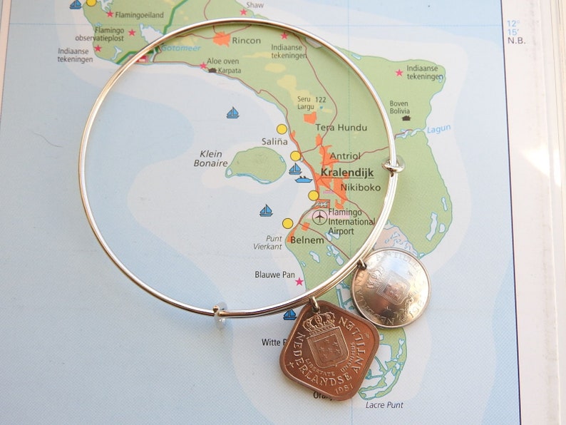 Lesser Antilles 3 different designs Bonaire Curacao coin bangle bracelet Netherlands Antilles made of original coins