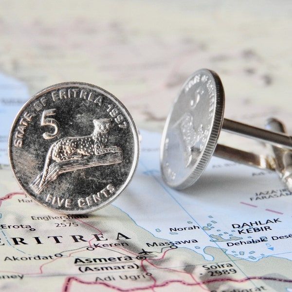 Eritrea coin cufflinks - 3 different designs - leopard - zebra - gazelle - Africa - travel cufflinks - Africa cufflinks - wildlife