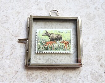 Nordic Wildlife Postage Stamp Frame | Åland Moose & Greenland Stamps | Scandinavian Nature Gift | Unique Stamp Art | Moose gift